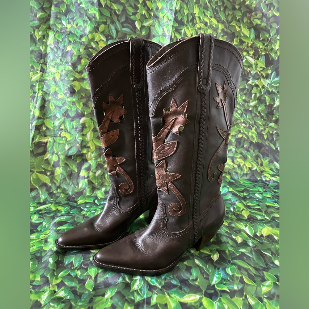 White Mountain Dark Brown + Bronze Leather Western Heeled Boots - Picture 3 of 15